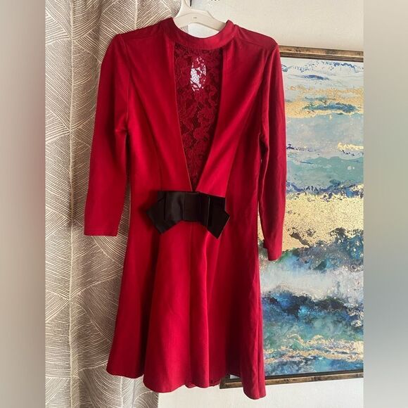 Philipp Plein Women Mini RED Dress  Size S  Bow Black - Picture 1 of 16